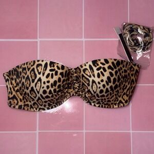 Victoria's Secret Leopard Print Bandeau Bikini Top 32C Animal Print Strapless